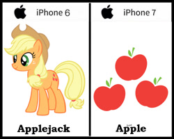 Size: 700x559 | Tagged: safe, applejack, earth pony, pony, apple, apple (company), exploitable meme, food, iphone 6, iphone 7, meme