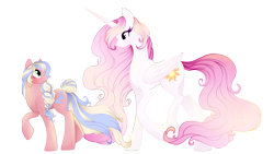 Size: 4351x2448 | Tagged: safe, artist:tayaspirits, princess celestia, oc, oc:rosewend, alicorn, earth pony, pony, female, mare, pink-mane celestia, simple background, transparent background