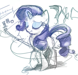 Size: 590x571 | Tagged: safe, artist:tswt, rarity, pony, unicorn, eyes closed, female, levitation, magic, mare, request, sewing, simple background, sketch, solo, telekinesis, thread, white background