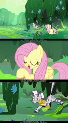 Size: 1280x2281 | Tagged: safe, edit, edited screencap, screencap, fluttershy, zecora, pegasus, pony, zebra, a health of information, criss cross moss, duo, ear piercing, earring, everfree forest, female, flower, jewelry, leg rings, mare, moss, neck rings, piercing, psyga's alternate pony scenes, screencap comic, swamp, swamp fever plant, text
