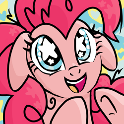 Size: 3000x3000 | Tagged: safe, artist:monkfishyadopts, pinkie pie, earth pony, pony, bust, clapping, doodle, excited, happy, heart, portrait, smiling, solo, starry eyes, stars, wingding eyes