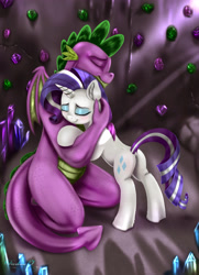 Size: 3250x4500 | Tagged: safe, artist:darksly, rarity, spike, dragon, pony, unicorn, the last problem, adult, adult spike, digital art, female, male, mare, older, older rarity, older spike, shipping, sparity, straight, winged spike