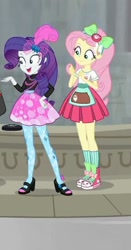 Size: 407x776 | Tagged: safe, screencap, fluttershy, rarity, eqg summertime shorts, equestria girls, good vibes, clothes, converse, cropped, high heels, shoes, smiling, sneakers, socks