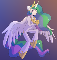 Size: 2228x2348 | Tagged: safe, artist:tigra0118, princess celestia, alicorn, anthro, semi-anthro, anatomically incorrect, arm hooves, chibi, female, incorrect leg anatomy, royal, smiling, solo