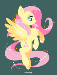 Size: 1200x1573 | Tagged: safe, artist:snow angel, fluttershy, pegasus, pony, cute, female, heart, heart eyes, mare, name, profile, shyabetes, simple background, smiling, solo, spread wings, wingding eyes, wings