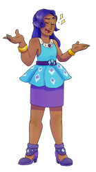 Size: 1776x3200 | Tagged: safe, artist:flyingeevee, rarity, human, alternate hairstyle, belt, bracelet, chocolarity, clothes, dark skin, dress, eyes closed, female, high heels, humanized, jewelry, nail polish, open mouth, shoes, simple background, skirt, solo, transparent background