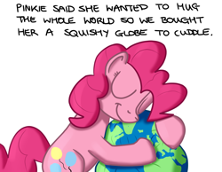 Size: 1080x840 | Tagged: safe, artist:hoofclid, pinkie pie, pony, eyes closed, globe, hug, simple background, white background