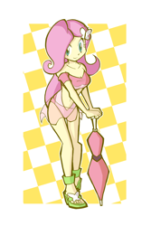 Size: 800x1200 | Tagged: safe, artist:rvceric, fluttershy, equestria girls, adorasexy, belly button, clothes, cute, feet, female, leotard, midriff, race queen, sandals, sarong, see-through, sexy, shyabetes, smiling, solo, umbrella