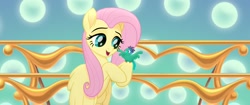 Size: 2048x858 | Tagged: safe, screencap, fluttershy, bird, pegasus, pony, my little pony: the movie, cute, female, kindness, mare, shyabetes, songbird