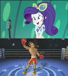 Size: 386x428 | Tagged: safe, artist:alliepeachfan, artist:starman1999, rarity, human, better together, equestria girls, spring breakdown, barely eqg related, blushing, crossover, don flamenco, geode of shielding, magical geodes, nintendo, punch out