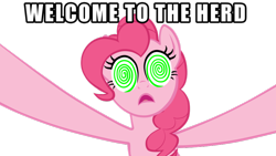 Size: 900x506 | Tagged: safe, pinkie pie, pony, bridle gossip, artifact, simple background, solo, swirly eyes, transparent background, welcome to the herd