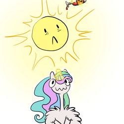 Size: 1280x1280 | Tagged: safe, artist:asksillypones, princess celestia, alicorn, pony, hot sauce, magic, magic aura, simple background, sun, telekinesis, this will not end well, wavy mouth, white background