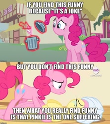 Size: 888x998 | Tagged: safe, edit, edited screencap, screencap, fluttershy, pinkie pie, pegasus, pony, filli vanilli, magic duel, meme, metadrama, op is a cuck, op is trying to start shit, pinkie drama, pinkie drama drama