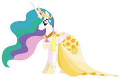 Size: 940x612 | Tagged: safe, artist:cheerful9, princess celestia, alicorn, pony, clothes, dress, gala dress, simple background, solo, white background