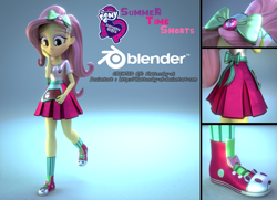 Size: 2657x1920 | Tagged: safe, artist:efk-san, fluttershy, eqg summertime shorts, equestria girls, pet project, 3d, 3d model, blender, clothes, converse, cute, raised leg, shoes, skirt, smiling, sneakers, solo