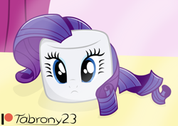 Size: 1048x743 | Tagged: safe, artist:tabrony23, rarity, cute, daaaaaaaaaaaw, food, inanimate tf, marshmallow, patreon, patreon logo, raribetes, rarity is a marshmallow, solo, transformation