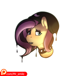 Size: 4000x4000 | Tagged: safe, artist:mr.smile, fluttershy, pegasus, pony, beanie, blushing, bust, choker, clothes, collar, eyeshadow, female, goth, hair dye, hat, lipstick, makeup, mare, patreon, patreon logo, punk, simple background, solo, transparent background