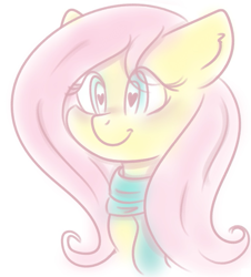 Size: 769x851 | Tagged: safe, artist:flaminbunny, derpibooru exclusive, fluttershy, pegasus, pony, blushing, bust, clothes, cute, heart eyes, portrait, scarf, shyabetes, smiling, solo, wingding eyes