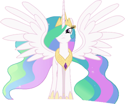 Size: 1029x855 | Tagged: safe, edit, edited screencap, screencap, princess celestia, alicorn, pony, better together, equestria girls, forgotten friendship, 1000 hours in gimp, ethereal mane, female, hair over one eye, hoof shoes, majestic, mare, not a vector, regal, simple background, solo, spread wings, starry mane, tall alicorn, transparent background, wings