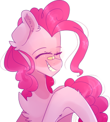 Size: 2162x2395 | Tagged: safe, artist:emily-826, pinkie pie, earth pony, pony, bandaid, chest fluff, eyes closed, female, high res, mare, simple background, smiling, solo, transparent background