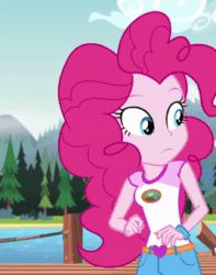 Size: 267x338 | Tagged: safe, screencap, pinkie pie, equestria girls, legend of everfree, animated, clothes, cropped, facepalm, gif, hand on hip, reaction image, solo