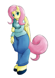 Size: 877x1240 | Tagged: safe, artist:alixnight, fluttershy, anthro, pegasus, unguligrade anthro, solo, unshorn fetlocks