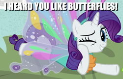 Size: 1041x671 | Tagged: safe, rarity, pony, unicorn, forever filly, caption, flirting, image macro, meme, rarifly (costume), text