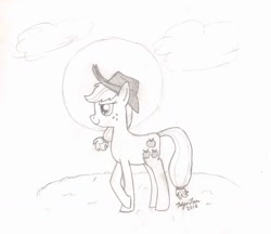 Size: 1024x883 | Tagged: safe, artist:tea-squared, applejack, earth pony, pony, monochrome, newbie artist training grounds, solo, traditional art