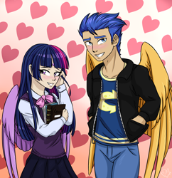 Size: 900x928 | Tagged: safe, artist:nothingspecialx9, derpibooru import, flash sentry, twilight sparkle, twilight sparkle (alicorn), alicorn, equestria girls, bishie sentry, female, flashlight, humanized, male, shipping, straight, winged humanization