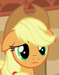 Size: 304x384 | Tagged: safe, screencap, applejack, earth pony, pony, viva las pegasus, applejack's hat, cowboy hat, cute, female, floppy ears, hat, jackabetes, mare, reaction image, sad, solo