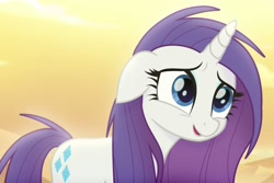 Size: 1207x804 | Tagged: safe, screencap, rarity, pony, unicorn, my little pony: the movie, alternate hairstyle, desert, eyeshadow, floppy ears, hasbro, long hair, loose hair, makeup, solo