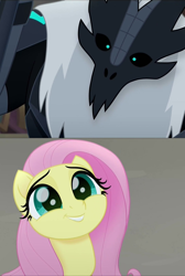 Size: 1088x1616 | Tagged: safe, edit, screencap, fluttershy, pegasus, pony, my little pony: the movie, cropped, cute, head tilt, looking up, shyabetes, storm guard, the making of my little pony movie