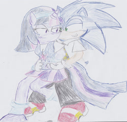 Size: 2424x2340 | Tagged: safe, artist:untnaruto1324, derpibooru import, twilight sparkle, anthro, background pony strikes again, clothes, crossover, crossover shipping, female, interspecies, love, male, shipping, skirt, sonic the hedgehog (series), straight, traditional art, twisonic, why