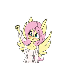 Size: 500x549 | Tagged: safe, alternate version, artist:silverfox057, fluttershy, anthro, pegasus, :3, big breasts, blood, blushing, breasts, cleavage, clothes, cute, eyebrows visible through hair, female, hoodie, hootershy, nosebleed, reaction image, simple background, solo, spread wings, thumbs up, transparent background, wingboner, wings