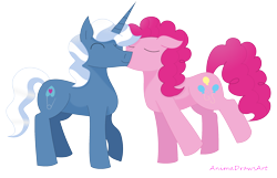 Size: 2668x1720 | Tagged: safe, artist:animadrawsart, pinkie pie, pokey pierce, pony, eyes closed, female, kissing, male, pokeypie, shipping, simple background, straight, transparent background