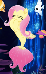 Size: 303x484 | Tagged: safe, screencap, fluttershy, fish, seapony (g4), my little pony: the movie, angelfish, butterfly fish, cropped, cute, seaponified, seapony fluttershy, shyabetes, solo, species swap, tropical fish