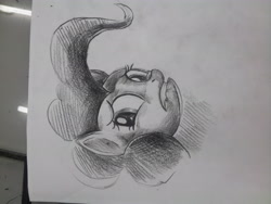 Size: 3264x2448 | Tagged: safe, artist:jchu9151, pinkie pie, earth pony, pony, bust, grayscale, lip bite, monochrome, pencil drawing, portrait, scared, sideways image, solo, traditional art