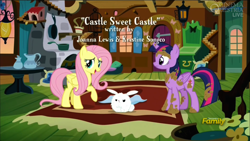 Size: 1920x1080 | Tagged: safe, derpibooru import, screencap, angel bunny, fluttershy, twilight sparkle, twilight sparkle (alicorn), alicorn, pegasus, pony, castle sweet castle, female, fluffy, mare