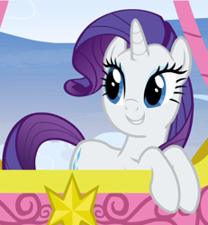 Size: 796x863 | Tagged: safe, screencap, rarity, pony, unicorn, yakity-sax, cropped, cute, female, hot air balloon, mare, raribetes, smiling, solo, twinkling balloon