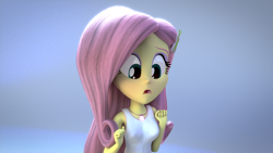 Size: 1600x900 | Tagged: safe, artist:creatorofpony, artist:efk-san, fluttershy, equestria girls, 3d, 4k wallpaper, clothes, cute, female, necklace, open mouth, shyabetes, simple background, solo, tanktop