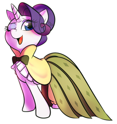 Size: 930x985 | Tagged: safe, artist:haden-2375, rarity, pony, unicorn, clothes, digital art, dress, female, mare, one eye closed, simple background, smiling, solo, white background