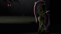 Size: 1920x1080 | Tagged: safe, artist:theacepony, fluttershy, bat pony, 3d, flutterbat, forest, night, race swap, red eyes, scared, self ponidox, source filmmaker