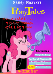 Size: 763x1072 | Tagged: artist needed, safe, edit, pinkie pie, pony, series:pony tales, dvd cover, flugelhorn, silly songs, silly songs with pinkie, speakers, veggietales