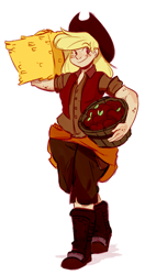 Size: 1117x2115 | Tagged: source needed, useless source url, safe, artist:herny, edit, applejack, human, basket, boots, bushel basket, carrying, clothes, colored, freckles, hay bale, humanized, light skin, smiling