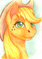 Size: 1286x1800 | Tagged: safe, artist:sa1ntmax, applejack, earth pony, pony, bust, portrait, three quarter view, traditional art