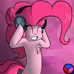 Size: 1024x1024 | Tagged: safe, artist:genericmlp, pinkie pie, earth pony, pony, chest fluff, eyes closed, headphones, smiling, solo