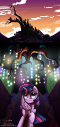 Size: 1200x2538 | Tagged: safe, artist:esuka, derpibooru import, twilight sparkle, twilight sparkle (alicorn), alicorn, pony, castle sweet castle, alternate hairstyle, crystal castle, female, golden oaks chandelier, golden oaks library, mare, punklight sparkle, solo, tree of memories