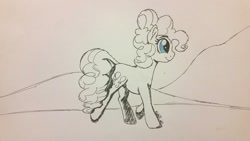 Size: 1024x576 | Tagged: safe, artist:binkyt11, pinkie pie, earth pony, pony, female, mare, newbie artist training grounds, partial color, solo, traditional art