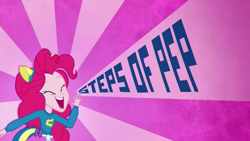 Size: 1920x1080 | Tagged: safe, screencap, pinkie pie, eqg summertime shorts, equestria girls, steps of pep, solo, title card