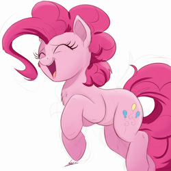 Size: 2048x2048 | Tagged: safe, artist:ncmares, pinkie pie, earth pony, pony, atg 2017, cheek fluff, chest fluff, cute, diapinkes, eyes closed, female, happy, high res, jumping, mare, newbie artist training grounds, open mouth, ponk, simple background, smiling, solo, white background